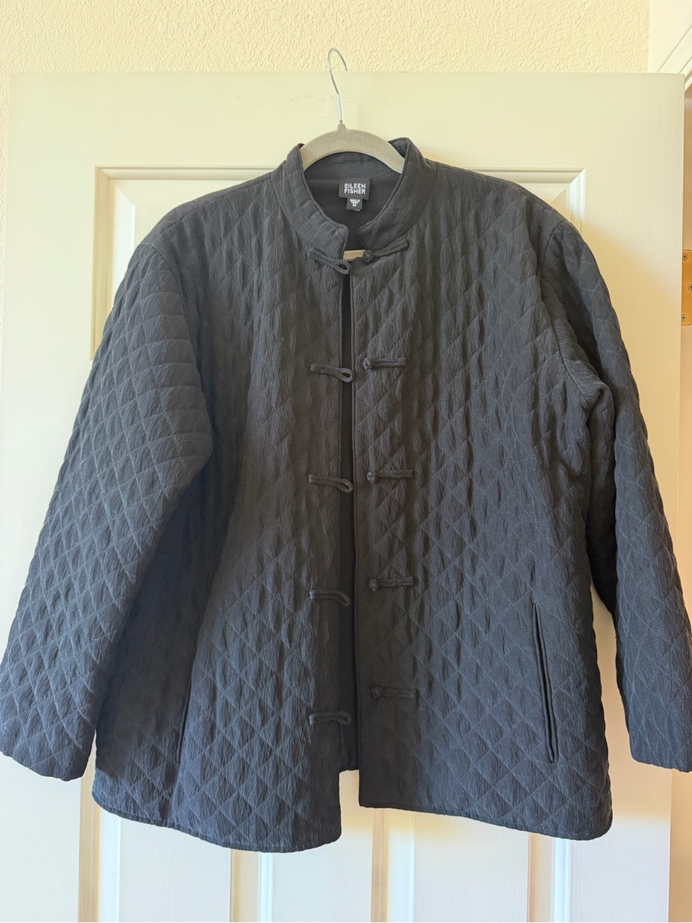 Eileen Fisher Quilted Mandarin-Collar Jacket - Black